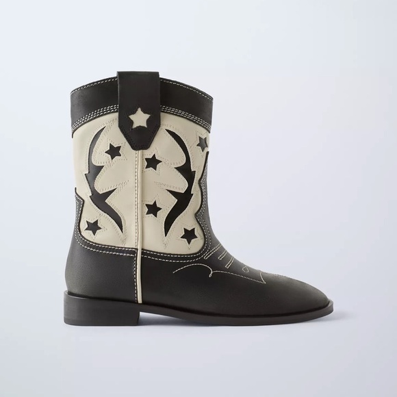 Zara LEATHER COWBOY BOOTS - Picture 1 of 1